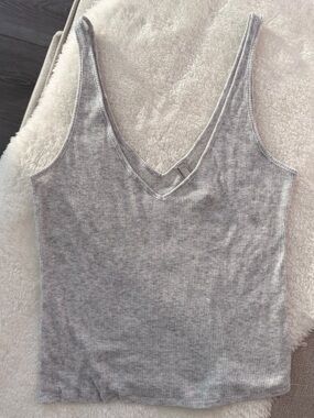 SKIMS Gray Ribbed V-Neck Cotton Tank XS